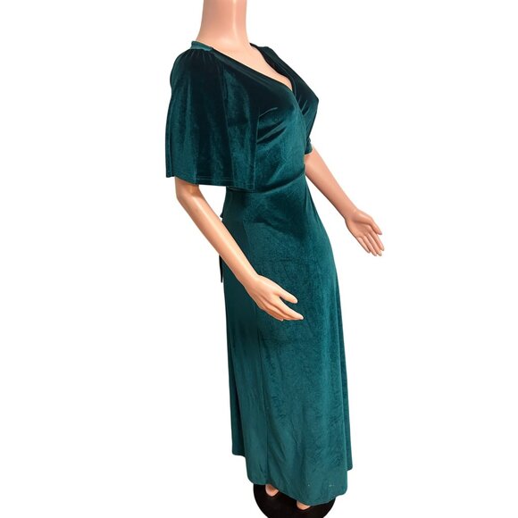 Baltic Born Esmerelda Velvet Wrap Maxi Dress Forest Green Medium - Picture 2 of 5